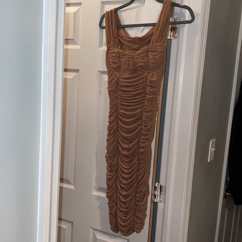 Elegant Brown Ruched Dress